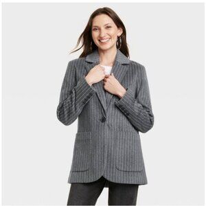 Universal Thread Womens Relaxed Fit Soft Brushed Blazer Gray Pin Stripe Sz L